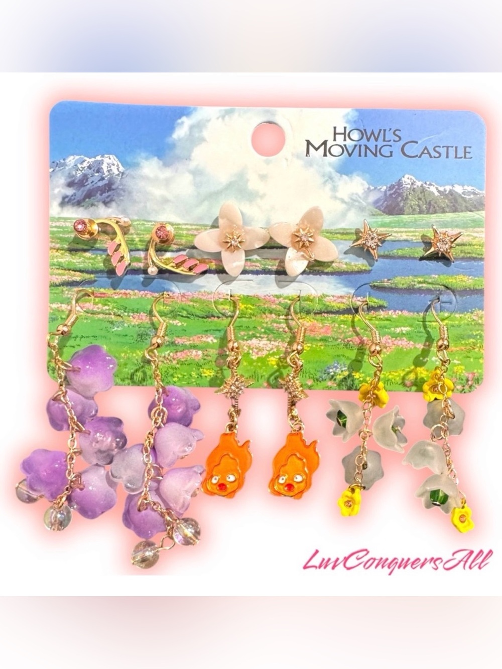 Studio Ghibli Howl's Moving Castle Calcifer Floral Earring Set